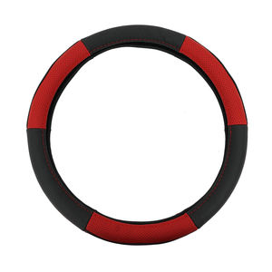 Accessoires intérieurs de voiture en <span class=keywords><strong>cuir</strong></span> véritable rouge et noir de style sportif, housse de <span class=keywords><strong>volant</strong></span> avec prix de gros - Product Image 4