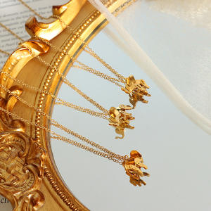 قلادة نسائية بياقة على شكل فيل مطلية بالحيوان مطلي بالذهب عيار 18 قيراط بتصميم كوري عالي الجودة - Product Image 2