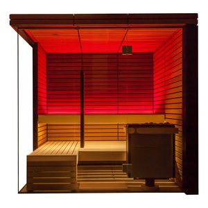 Cabina Sauna Moderna a Cubo per Interni, Sauna in Cedro per 2-4 Persone con Fronte in Vetro Completo e Illuminazione Ambientale a LED - Product Image 1