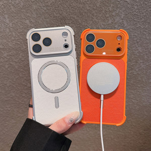 เคสโทรศัพท์กันกระแทกแบบแม่เหล็กสำหรับ iPhone 17 16 15 Pro Max พร้อมเลนส์กระจกกล้องลายเส้นหนังด้านหลังแบบใหม่ - Product Image 1