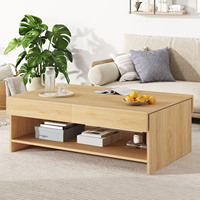 Table basse élégante en chêne clair sur mesure avec plateau coulissant, compartiment de rangement dissimulé, design compact pour petit salon