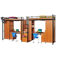 Cama litera doble para estudiantes, estructura de cama alta, cama escolar, apartamento universitario, muebles de dormitorio de madera y metal, tubo metálico moderno