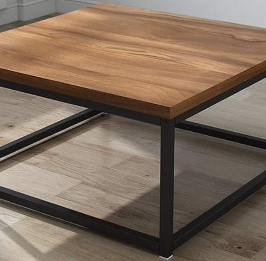 Mesa de Centro Moderna de Madera Sólida con Estructura Metálica Negra, Mueble Cuadrado para Sala de Estar, Hecho en Indonesia - Product Image 2