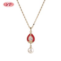 Ensemble de bijoux en laiton plaqué or 18 carats avec émail rouge et perles en forme de goutte d'eau, directement de l'usine, pour femmes, pour mariage et soirée, collier et boucles d'oreilles