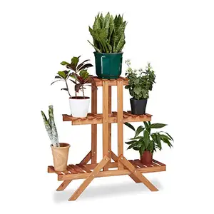 Flower Ladder CabinetとThreas 3 Tiers Wooden SuitableためIndoor 82*83*28センチメートルFlower/グリーンPlant Wood Floor Boughpot Modern