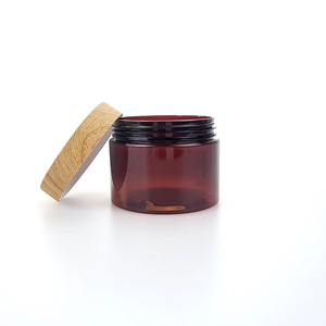 Tarros de plástico ámbar <span class=keywords><strong>para</strong></span> cuidado de <span class=keywords><strong>la</strong></span> piel, bote de <span class=keywords><strong>crema</strong></span> exfoliante corporal, tapa de bambú de grano de madera, etiqueta personalizada, 500ml, 250ml - Product Image 4