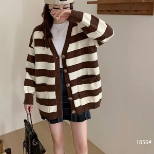 Cardigan d'automne respirant et écologique pour <span class=keywords><strong>femme</strong></span>, style coréen, manches larges, boutons simples, coupe décontractée et extensible - Product Image 1