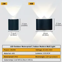 Lámpara LED de pared IP65 resistente al agua, iluminación ascendente y descendente de 2W/4W, lámpara para interiores y exteriores, para sala de estar, escalera, pasillo, decoración de jardín