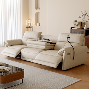 Juego de Sofás Reclinables Eléctricos de 3 Plazas, Tapizado en Cuero <span class=keywords><strong>Gris</strong></span> Claro, Muebles Modernos para Sala de Estar, Precio al por Mayor de Fábrica - Product Image 1