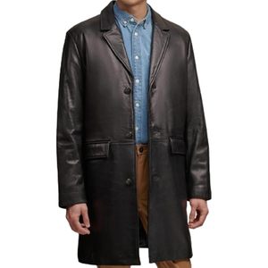 Abrigo de Cuero Personalizado para Hombre, Estilo Clásico, Largo, Doble Botonadura, Cuello con Muescas, Piel de Vaca Genuina Pulida - Product Image 2