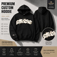 Hoodie Custom Puff Print Berkualitas Tinggi, Berat 380GSM, OEM, MOQ Rendah, Ukuran Besar, Model Kotak, Bordir Logo di Lengan, untuk Pria
