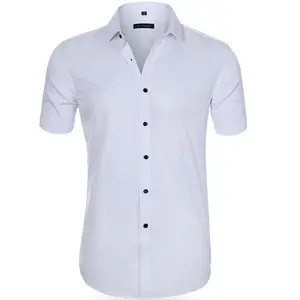 Hot Selling Solid Color Short Sleeve Stretch Casual Anti-wrinkle Shirts Mens Business Shirts