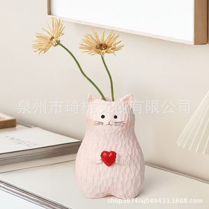 Vase en résine artisanal en forme de cœur pour les amoureux des chats, décoration de style moderne, cadeau - Product Image 2