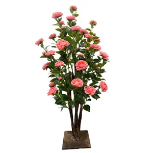 Artificial Tea Silk Rose Flower Plant Camellia Bonsai Artificial Tree Office Desktop Decoration Crafts Potted Trees