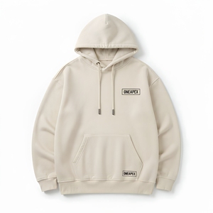 Sudadera con Capucha Personalizada con Textura Crema para Hombre, Sudadera con Bolsillo Canguro y Logotipo en Etiqueta, Estilo Urbano - Product Image 1