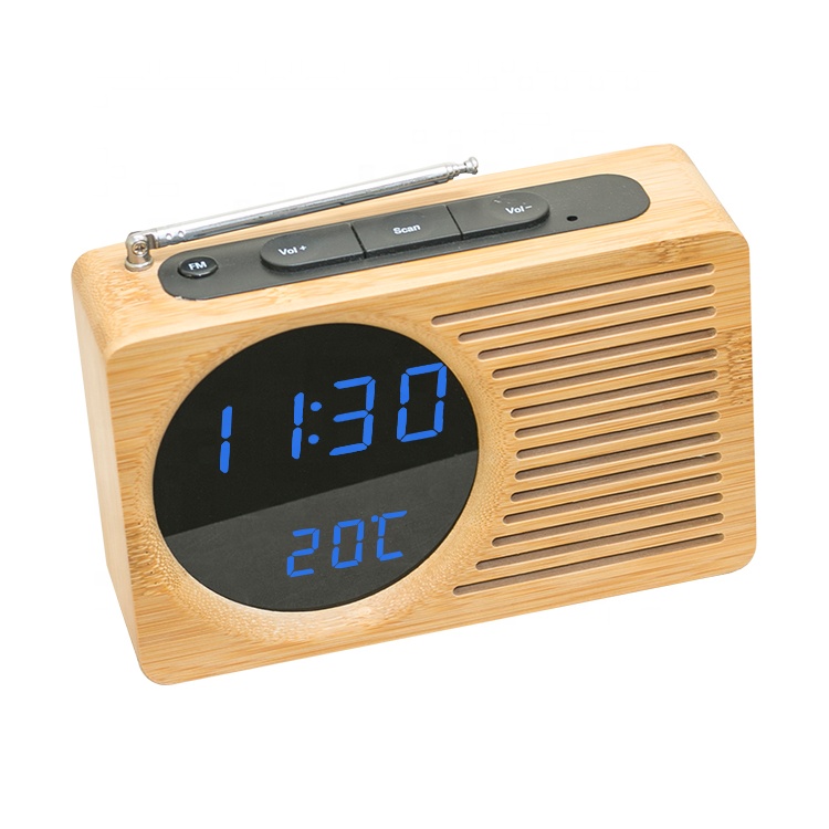EMAF домашний декор, портативное бамбуковое fm-радио, часы, деревянный Красный светодиодный цифровой будильник, FM-радио
