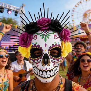 Masque de Crâne Rose du Jour des Morts Mexicain, Masque Squelette en Mousse Intégral Réutilisable pour <span class=keywords><strong>Cosplay</strong></span>, Halloween et Soirées Masquées - Product Image 2
