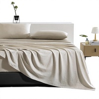 Drap plat en mélange de lin français de qualité supérieure, taille Queen, 35% lin européen, 65% coton, 300 fils, lavé à la pierre, ultra doux