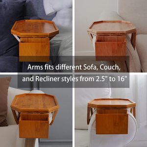 Large Couch Arm <strong>Table</strong> with Remote Control Organizer - Natural Bamboo Sofa Arm <strong>Table</strong> <strong>Armchair</strong> Armrest <strong>Tray</strong> Clip-On Recliner Caddy - Product Image 5