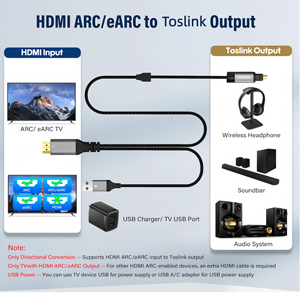 <span class=keywords><strong>สาย</strong></span>แปลงสัญญาณเสียงดิจิตอล <span class=keywords><strong>HDMI</strong></span> <span class=keywords><strong>ARC</strong></span> เป็น Toslink พร้อมพอร์ต USB รองรับ 192KHz PCM สำหรับระบบเสียงทีวี ลำโพง ซาวด์บาร์ และเครื่องขยายเสียง - Product Image 3