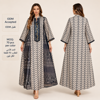 Robe longue ample en polyester à imprimé géométrique, broderie à la main et sequins, pour femme, idéale pour les rassemblements, le quotidien, le Ramadan, l'Aïd, Abaya ODM