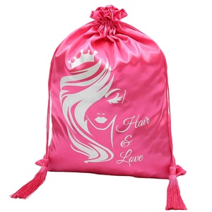 Sacs en satin personnalisés avec logo pour emballage de perruques, pochettes à bijoux avec pompon, extensions capillaires – Vente en gros - Product Image 5