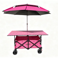 Chariot de camping/de voyage pliable tout-en-un, réglable en hauteur, avec table pliante, roues tout-terrain, en métal, OEM