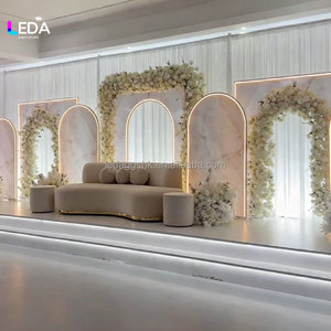 LEDA Custom Fantasy Gold Frame Durable Rectangle Stainless Steel Geometry Panel Wedding Arch <b>Backdrop</b> for Wedding Events Decor - Product Image 1