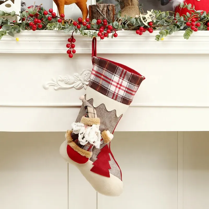 Stoking rajut Natal kustom populer stoking Natal bermotif baru untuk persediaan dekorasi Natal