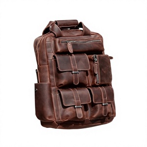 Men Genuine Leather <b>Backpack</b> Adjustable <b>Strap</b> Zipper Hasp Closure Durable Casual Daily Use 30-40L Solid Color - Product Image 4