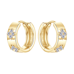 Pendientes de Aro Redondos de Plata de Ley 925 con Moissanita y Trébol de Cuatro Hojas para Mujer, Aros Anchos y Modernos, Joyería Fina de Moda - Product Image 4