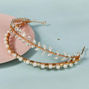 Diadema de diamantes de imitación de doble capa hecha a mano, tocado de perlas de moda exquisita, joyería nupcial para boda - Product Image 4