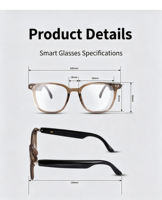 Gafas Inteligentes con Control Táctil 5.4, Conducción Ósea, Protección UV, Respuesta a Llamadas, Reproducción de Música, Carga Magnética