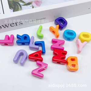 Cuentas de letras acrílicas con agujero grande, colores mixtos, para hacer joyas, accesorios de bricolaje - Product Image 4