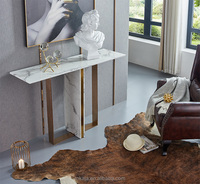 Table de Console Antique en acier inoxydable, Table de luxe à dessus en marbre, de Style Baroque, meubles de maison avec miroir, 1 pièce