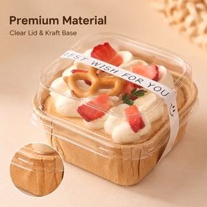 <b>Square</b> Kraft Paper Food <b>Containers</b> With <b>Plastic</b> Lids Disposable Rigid Boxes For Desserts And Snacks - Product Image 3