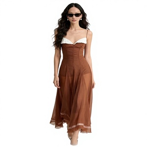 <span class=keywords><strong>Robe</strong></span> longue élégante et luxueuse pour femme, style décontracté, bretelles spaghetti, couleurs contrastées, collection été 2026, idéale pour la plage - Product Image 2