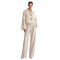 PRETTY STEPS Veste en cachemire double face brossé de qualité supérieure, couleur unie, coupe courte, manteau d'hiver cousu à la main, vêtements d'extérieur pour femmes