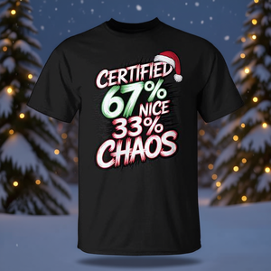 T-shirt de Noël certifié 67% Nice 33% Chaos pour adulte unisexe - Product Image 3