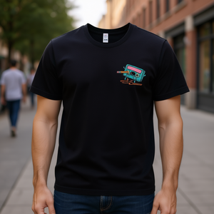 T-shirt Unkind Rewind nera con stampa grafica piccola, abbigliamento casual - Product Image 3