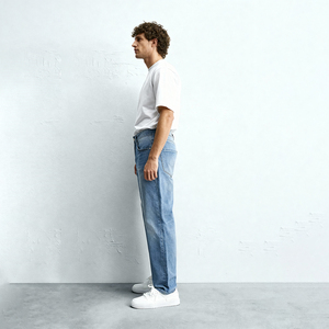 بنطلون جينز رجالي أزرق فاتح ضيق موديل 2026، بنطلون دنيم عصري مريح من القطن المرن، بنطلون كلاسيكي مستقيم الساق للرجال، ناعم الملمس - Product Image 4