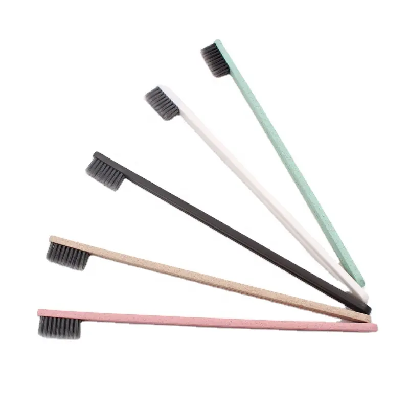 Grossiste fiable 100% PLA charbon de bois biodégradable amidon de maïs/paille de blé brosse à dents manuelle pour adulte