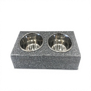 Tazón de acero inoxidable de doble cara para perros y gatos con soporte de mármol, tamaño y forma personalizados, tazón para perros de calidad premium. - Product Image 1