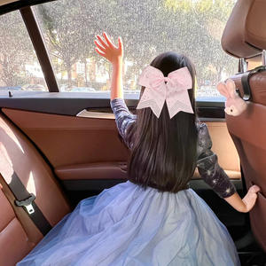 Barrette à cheveux pour enfants avec long ruban orné de strass faits à la main, style européen et américain, différentes couleurs - Product Image 2