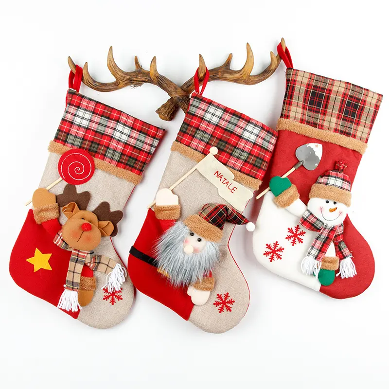 Girls Boys Gift Christmas Stockings Felt Large Plush 3D Reindeer Snowman Hanging Bags Socks for Holiday Party Xmas Tree decor