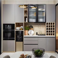 Meuble de cuisine moderne minimaliste européen en acier inoxydable 304 avec porte en MDF et bois massif, plan de travail en granit pour appartement