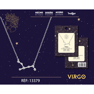 Collana con Mappa Zodiacale della Vergine in Argento con Strass, Oro 14K, Diamanti, Turchese, Zircone e Opale Placcata in Rodio - Product Image 1