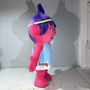 Costume de mascotte gonflable Troll <span class=keywords><strong>Poppy</strong></span> rose mignon en peluche douce, personnage de dessin animé, avec bandeau floral - Product Image 4