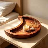 Plateau en bois en forme de croissant de lune pour organiser les huiles essentielles, le rangement des bijoux, plateau de service en bois en forme de lune