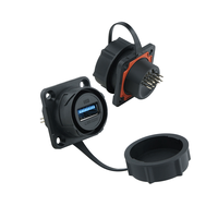 Conector USB 3.0 Plano Hembra para Montaje en Panel Lshitech M21mm IP68 Impermeable, Contactos de Cobre, Carcasa de Nailon para Cámaras de Seguridad en Exteriores